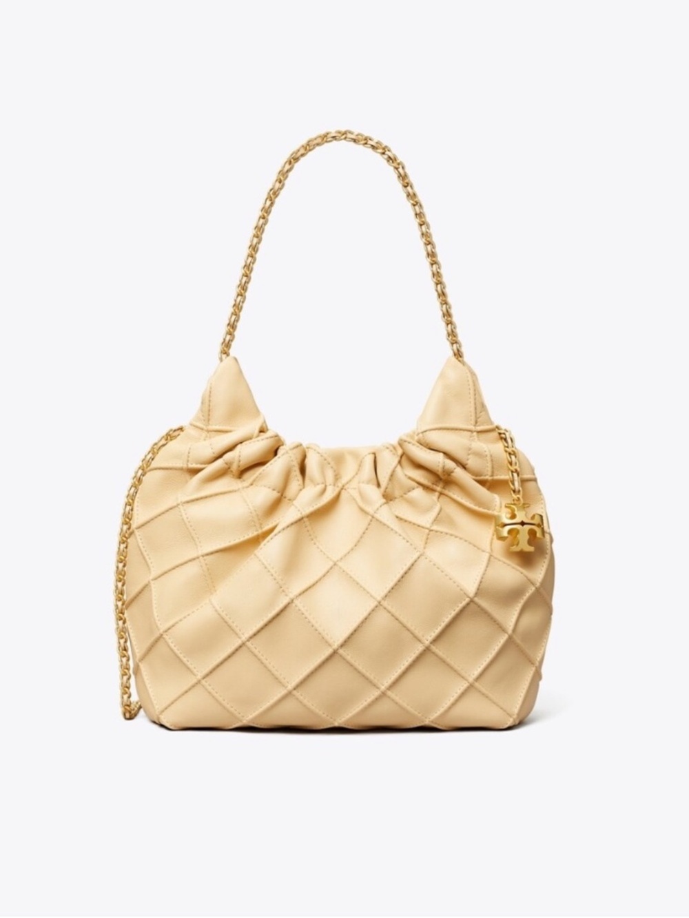 Tory Burch Quilted Drawstring Shoulder Bag in Vanilla